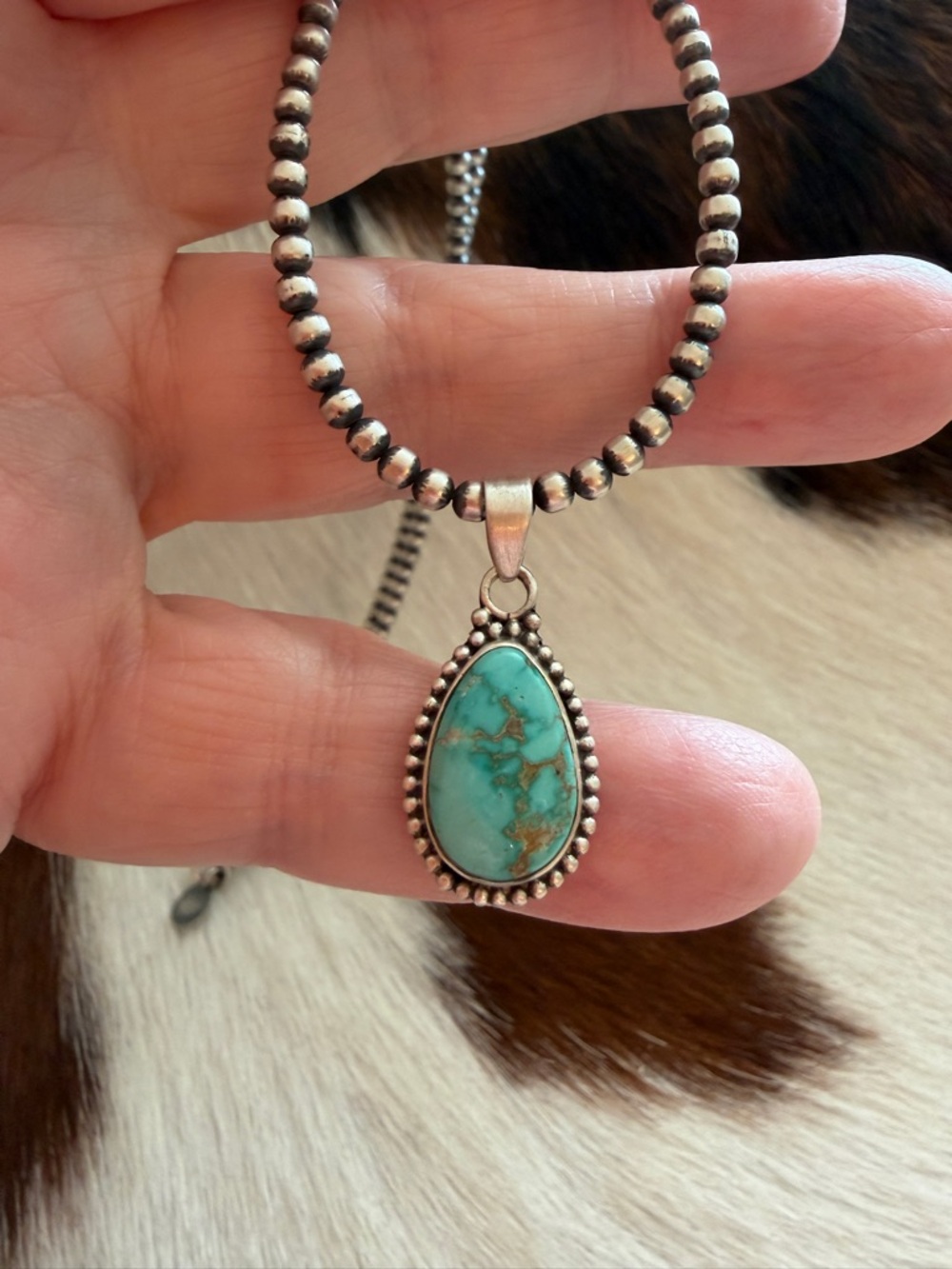 ❤️ Lone Mountain Turquoise Navajo Style Pendant Matte Sterling Silver - Picture 7 of 12